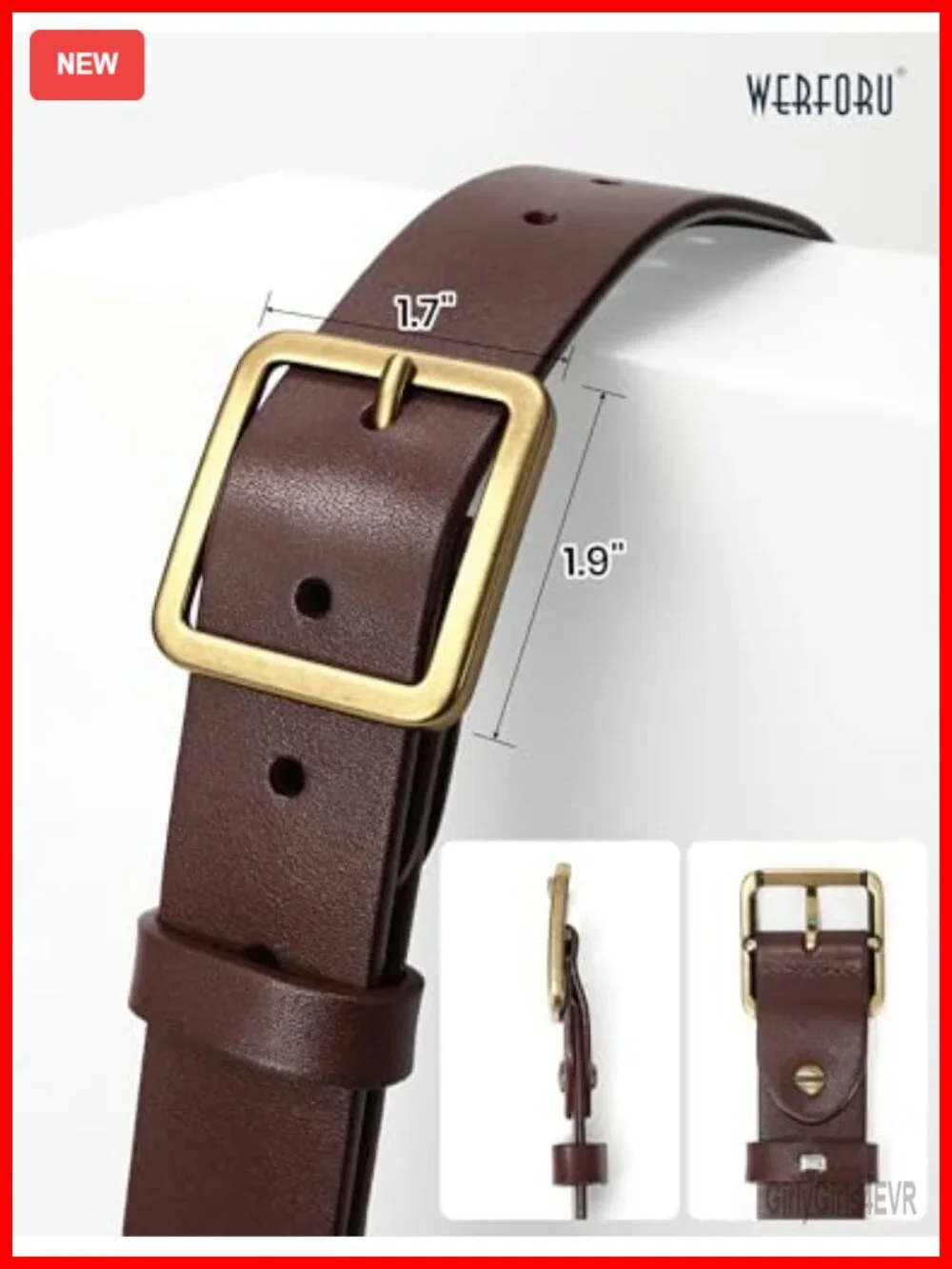 Women's Genuine Leather Belt with Vintage Square Buckle - 1.3